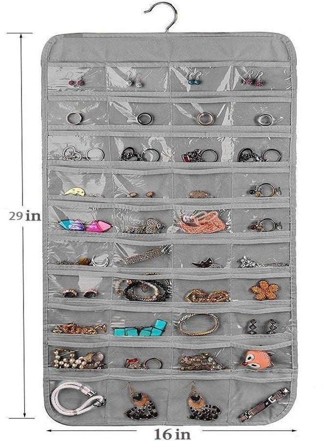 Blendmix Hanging Jewelry Organizer 48-Pocket Dual-sided Jewelry Storage for Jewelry Earring Necklace Bracelet Ring Storage Travel Holder, GREY - Image 3